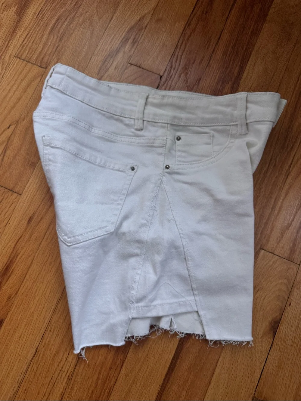 White upcycled denim shorts